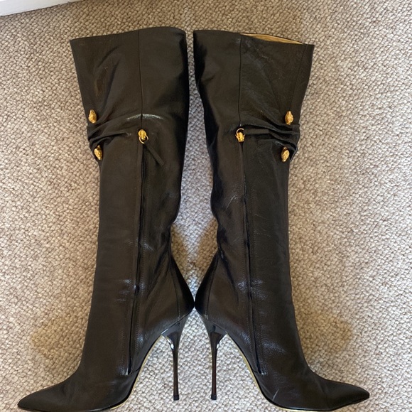 Roberto Cavalli Grace Palide black leather boot w gold snake hardware 40/10 - Picture 8 of 10